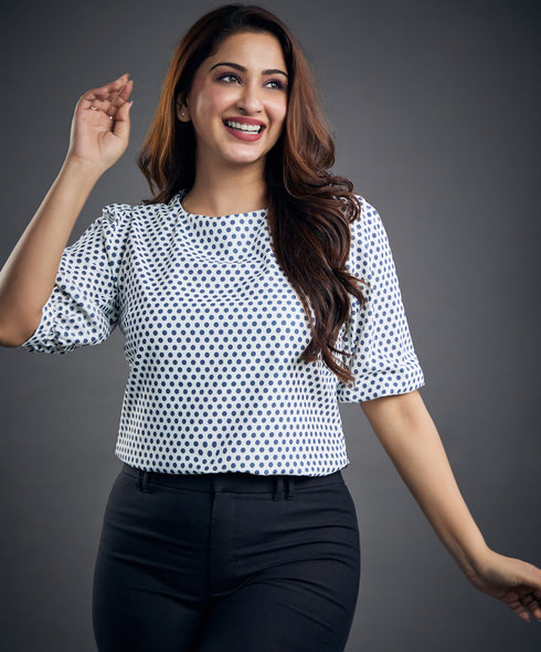 Half Sleeve Polka Dot Printed Top